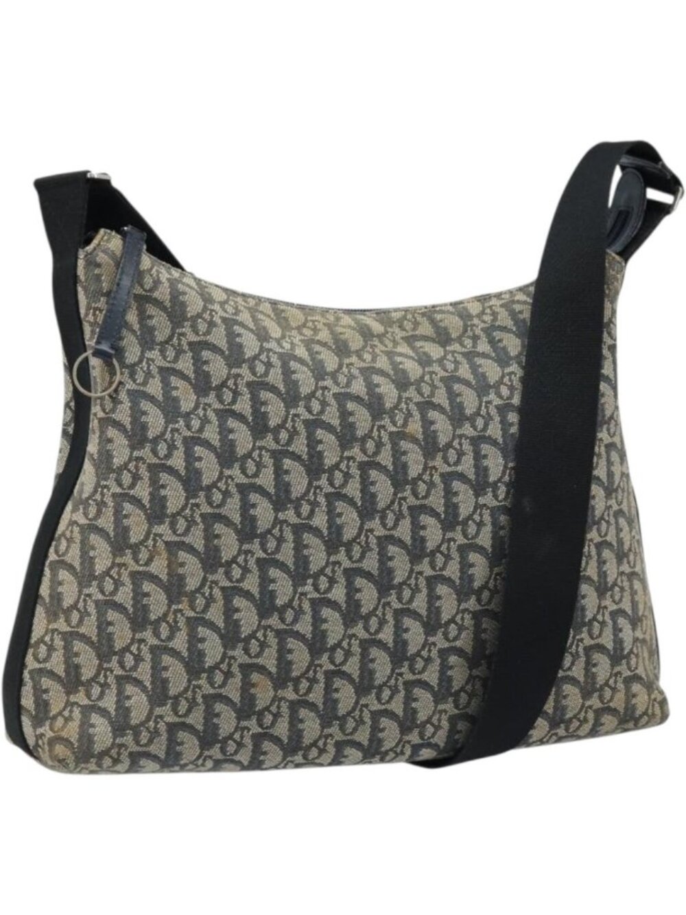 Christian Dior Trotter Canvas Shoulder Bag Navy Silver